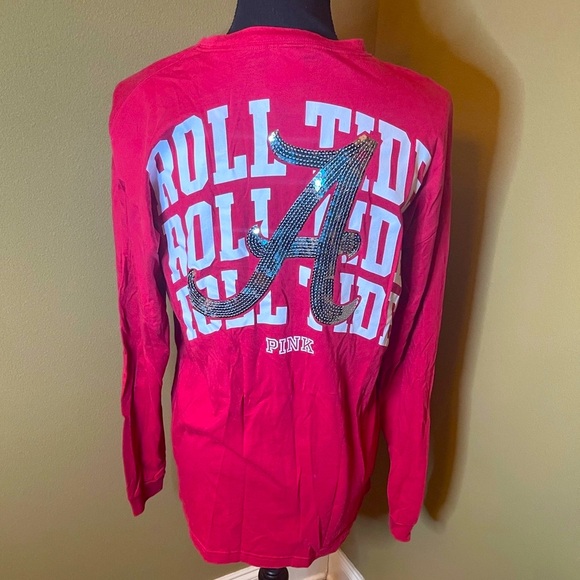 PINK Victoria's Secret Alabama Roll Tide long sleeve T-shirt sequenced FOOTBALL - Picture 1 of 6